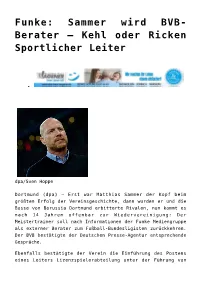 Funke: Sammer Wird BVB-Berater &#8211; Kehl Oder Ricken
