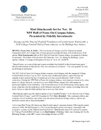 Matt Stinchcomb Set for Nov. 10 NFF Hall of Fame On-Campus Salute, Presented by Fidelity Investments