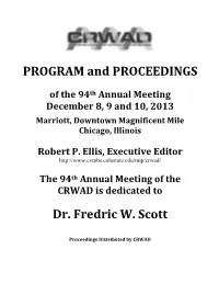 PROGRAM and PROCEEDINGS Dr. Fredric W. Scott