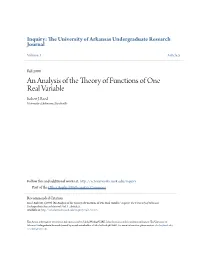 An Analysis of the Theory of Functions of One Real Variable Robert J
