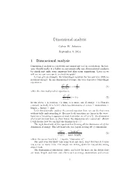 Dimensional Analysis