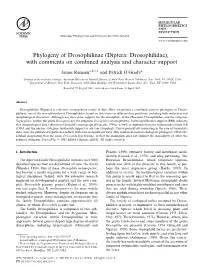 Diptera: Drosophilidae), with Comments on Combined Analysis and Character Support