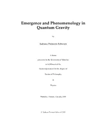 Emergence and Phenomenology in Quantum Gravity