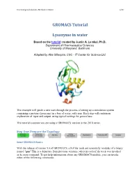 GROMACS Tutorial Lysozyme in Water