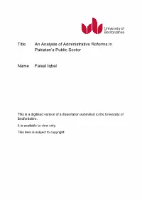 Title an Analysis of Administrative Reforms in Pakistan's Public Sector Name Faisal Iqbal