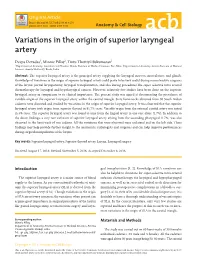 Variations in the Origin of Superior Laryngeal Artery