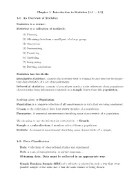 Chapter 1: Introduction to Statistics (1-1 ∼ 1-3)