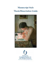 Manuscript Style Thesis/Dissertation Guide