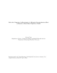 The Reemergence of a Biological Conceptualization of Race in Research on Race/Ethnic Disparities in Health