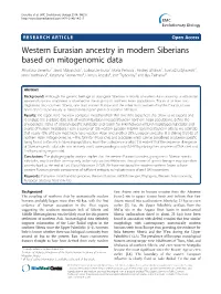 Western Eurasian Ancestry in Modern Siberians Based on Mitogenomic Data