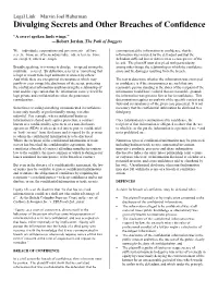 Divulging Secrets and Other Breaches of Confidence