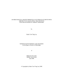 Neurocognitive and Psychosocial Outcomes in Patients with Obstructive Sleep Apnea Treated with Continuous Positive Airway Pressure
