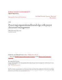 Preserving Organizational Knowledge with Proper Document Management Oksana Kornilova Opsomer Iowa State University