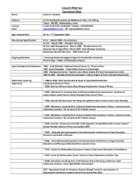 COACH PROFILE Curriculum Vitae Name Rajeev P
