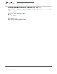 Collection of Scripts for Survivors and Paris 7000, 1969-1970