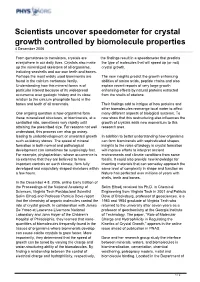 Scientists Uncover Speedometer for Crystal Growth Controlled by Biomolecule Properties 4 December 2006