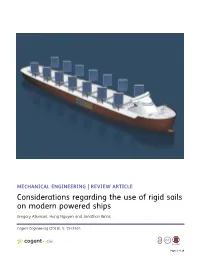 Considerations Regarding the Use of Rigid Sails on Modern Powered Ships