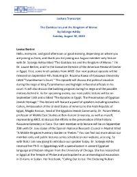 Lecture Transcript: the Goddess Isis and the Kingdom of Meroe By