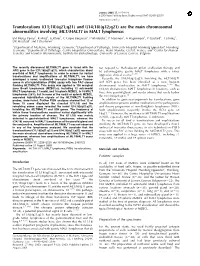 (Q32;Q21) Are the Main Chromosomal Abnormalities Involving MLT/MALT1 in MALT Lymphomas