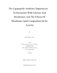 The Lipopeptide Antibiotic Daptomycin: Its Interaction with Calcium and Membranes and the Effects of Membrane Lipid Composition on Its Activity