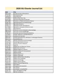 2020 ISU Elsevier Journal List