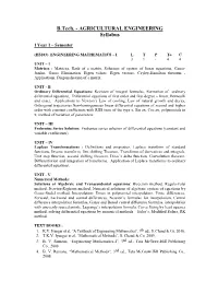 B.Tech. - AGRICULTURAL ENGINEERING Syllabus