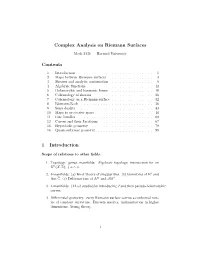 Complex Analysis on Riemann Surfaces Contents 1 Introduction