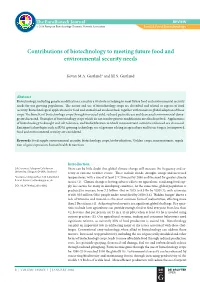 Contributions of Biotechnology to Meeting Future Food and Environmental Security Needs