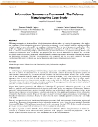 Information Governance Framework: the Defense Manufacturing Case Study