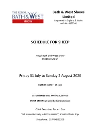 Schedule for Sheep