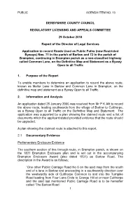 29-10-2018 Application to Record Road Used As a Public Path As a Byway