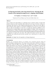 Content of Wax During Dewaxing Process: Adopting a DOE Method