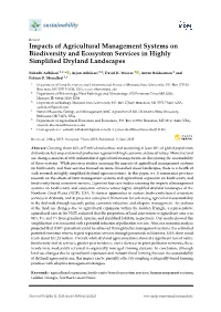 Impacts of Agricultural Management Systems on Biodiversity and Ecosystem Services in Highly Simpliﬁed Dryland Landscapes