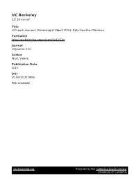 L2 French Learnersâ•Ž Processing of Object Clitics