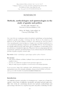 Methods, Methodologies and Epistemologies in the Study of Gender and Politics Aili Mari Tripp, Atripp@Wisc.Edu University of Wisconsin-Madison, USA
