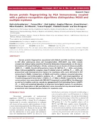Serum Protein Fingerprinting by PEA Immunoassay Coupled with a Pattern-Recognition Algorithms Distinguishes MGUS and Multiple Myeloma