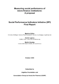 Social Performance Indicators Initiative (SPI): Summary Report Phase 1