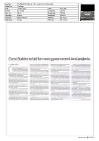 Crest Builder to Bid for More Government Land Projects