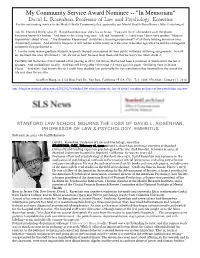 My Community Service Award Nominee -- "In Memoriam" David L