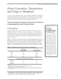 Power Generation, Transmission, and Usage in Maryland