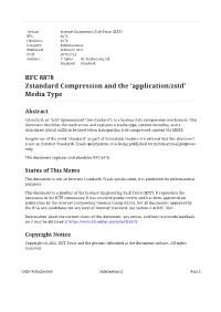 RFC 8878: Zstandard Compression and the 'Application/Zstd'