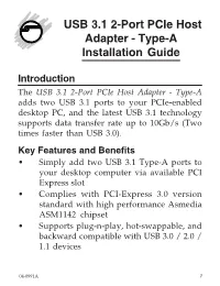 USB 3.1 2-Port Pcie Host Adapter - Type-A Installation Guide
