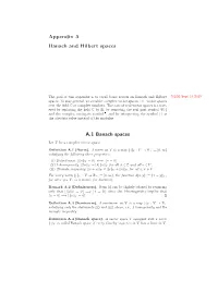 Appendix a Banach and Hilbert Spaces A.1 Banach Spaces