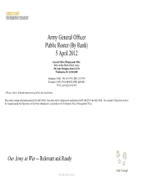 Army General Officer Public Roster (By Rank) 5 April 2012