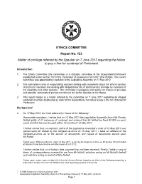 ETHICS COMMITTEE Report No. 123 Matter of Privilege Referred by the Speaker on 7 June 2012 Regarding the Failure to Pay a Fine F