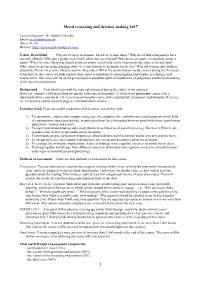 Moral Reasoning and Decision Making 2017