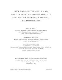New Data on the Skull and Dentition in the Mongolian Late Cretaceous Eutherian Mammal Zalambdalestes