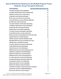 Species Distribution Ranking for the Multiple Projects Project Organism Group: Hemiptera Specimens