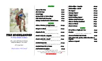 The Highlander New Take out Menu