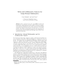 Wikis and Collaborative Systems for Large Formal Mathematics